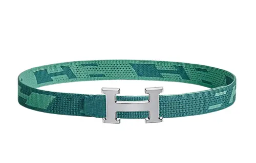 HERMES Silver Buckle Avant Garde Comfortable, Double Sided Nylon Mesh Belt H Belt Buckle Men's Collegiate Blue/Jasper