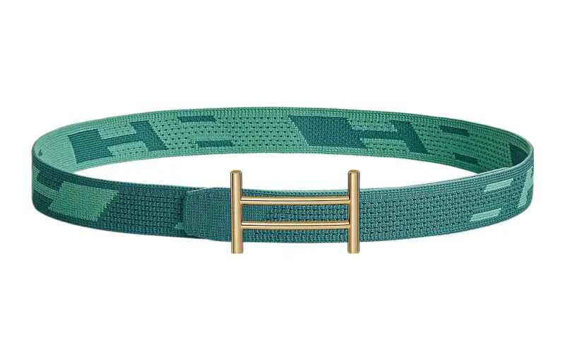 HERMES Rider Cow Leather Belts Men's Collegiate Blue/Jasper Width 3.2cm