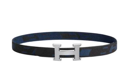 HERMES H Belt Buckle Cowhide, Nylon Leather Belts Men's Black/Indigo 32 Mm