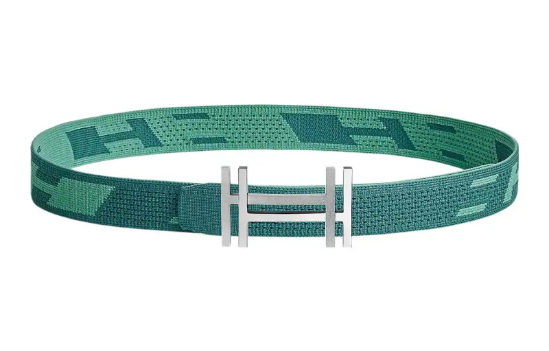 HERMES Nylon Leather Belts Men's Collegiate Blue/Jasper Width 3.2cm