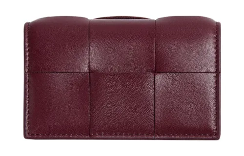 Bottega Veneta Sheepskin With Cow Leather Card Holder Women's Burgundy