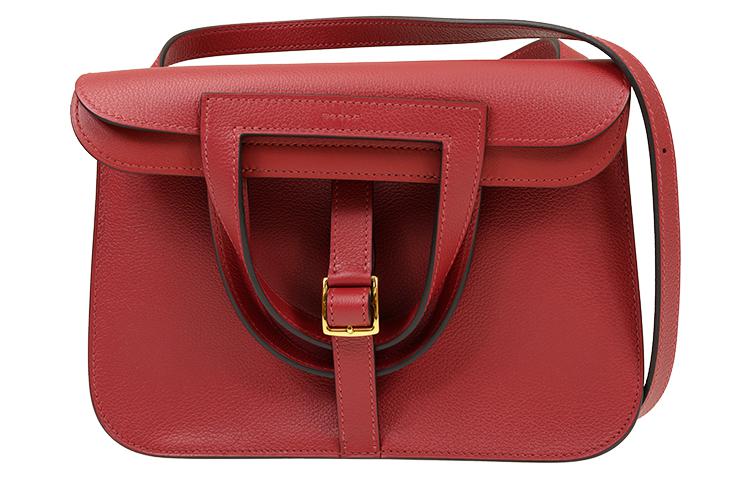 HERMES Halzan Evercolor Calfskin Horse Hoof Bag, Handbag, Shoulder Bag Women's K1 Rouge Grenade Garnet Red