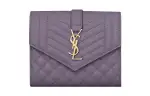 SAINT LAURENT LE MONOGRAMME Grain Embossed Cow Leather Wallet Small Women's Purple