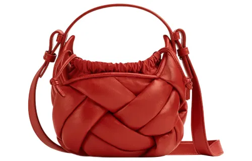 Bottega Veneta Lambskin Portable Crossbody Bag, Shoulder Bag Small Women's Red