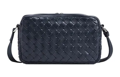 Bottega Veneta Intrecciato Cow Leather With Textile Camera Bag, Shoulder Bag, Crossbody Bag Small Men's Dark Blue