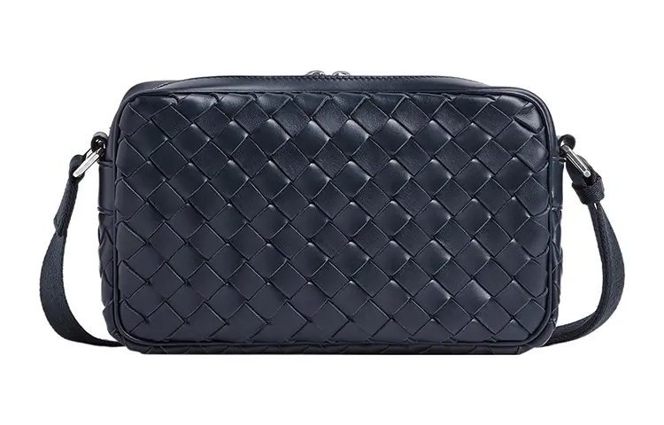 Bottega Veneta Intrecciato Cow Leather With Textile Camera Bag, Shoulder Bag, Crossbody Bag Small Men's Dark Blue