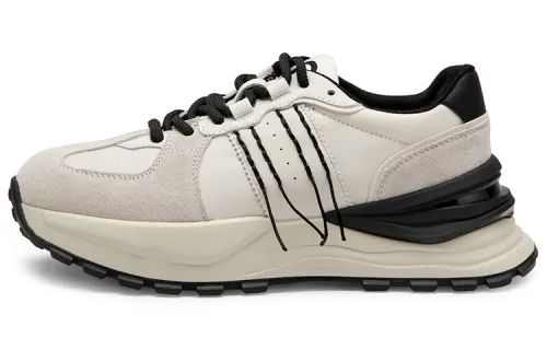 Qianbaidu C°BANNER Pigskin Retro Contrast Color Thick Sole Forrest Gump Shoes Women's Black