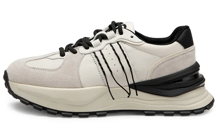 Qianbaidu C°BANNER Pigskin Retro Contrast Color Thick Sole Forrest Gump Shoes Women's Black