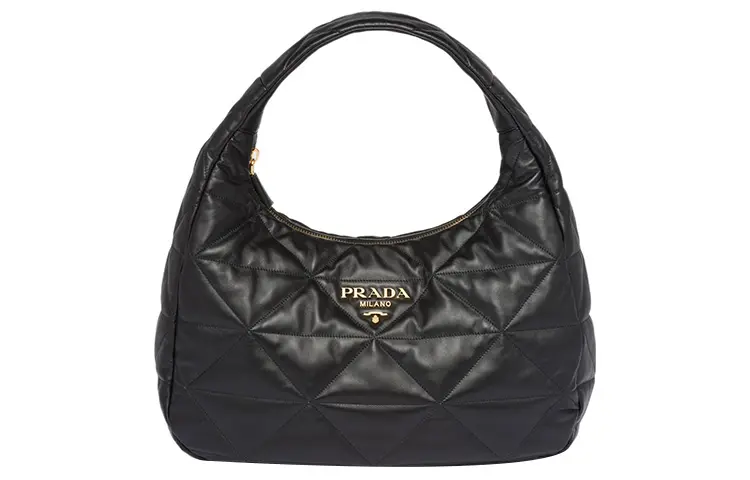 PRADA Soft Sheepskin Leather Handbag Large Women's Black