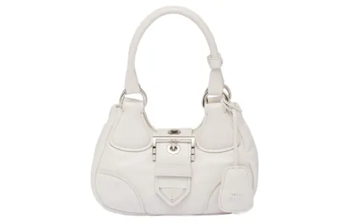 PRADA Soft Sheep Leather Shoulder Bag, Crescent Bag, Shoulder Bag, Crossbody Bag, Handbag Mini Women's White
