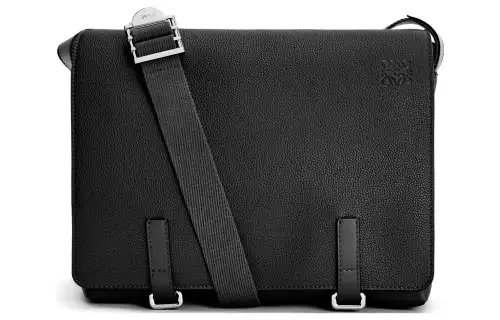 LOEWE Military Soft Grain Cow Leather Patchwork Canvas Crossbody Bags Men's Black