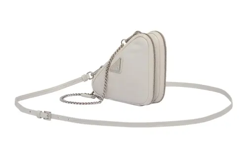 PRADA Soft Sheep Leather One Shoulder Crossbody Clutch Mini Women's White