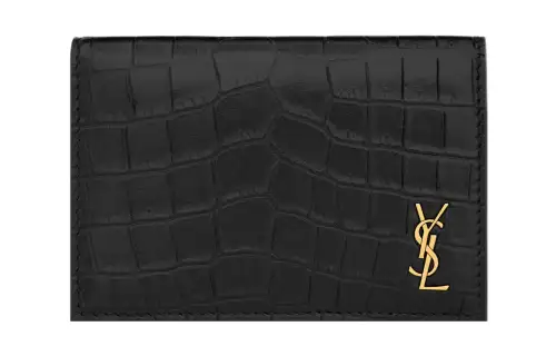SAINT LAURENT Cassandre With Cow Leather And Sheepskin Card Holder Men's Black