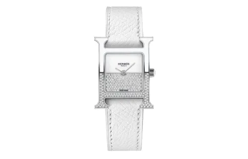 HERMES Heure H Wrist Watches Quartz Movement Genuine Leather Strap Silver Dial Women's
