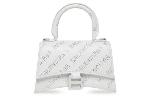 Balenciaga Hourglass Cow Leather Handbag Extra Small Women's White