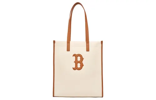 MLB Cotton With Polyester Tote Bag, Shopping Bag, Handbag, Shoulder Bag Regular Unisex Ecru & Milk Tea Brown