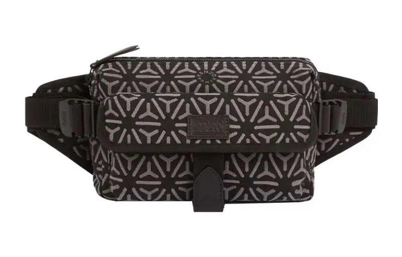 KENZO Polyester Shoulder Bag, Fanny Pack Men's Black & Gray
