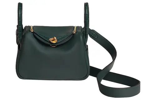 HERMES Lindy Swift Leather Mat Mississippi Crocodile Leather Handbag 19 Women's Rousseau Green