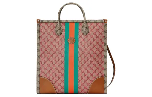 GUCCI New Year Canvas With Leather Tote Bag, Shopping Bag, Portable Crossbody Canvas Bag, Shoulder Bag Medium Men's