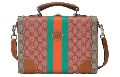 GUCCI Superme Canvas With Leather Makeup Bag One Shoulder Crossbody Canvas Bag Handbag Men's Brown/Pink