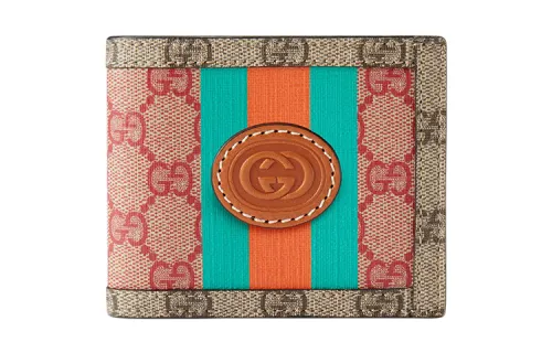 GUCCI 2024 China New Year Collection Superme Canvas With Leather Card Holder, Wallet Men's Brown/Pink