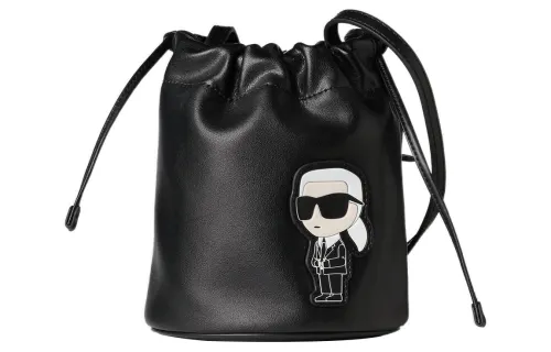 KARL LAGERFELD / Karl Lagerfeld Jeans Cow Leather Bucket Bag, Portable Crossbody Bag, Shoulder Bag Women's Black