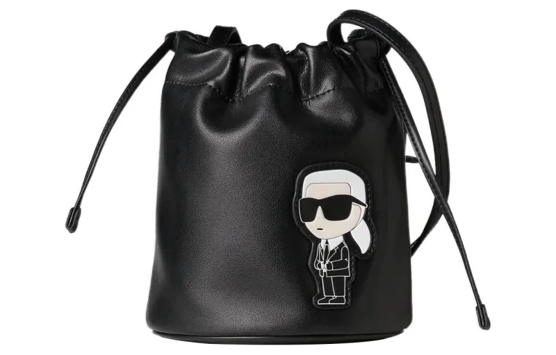 KARL LAGERFELD / Karl Lagerfeld Jeans Cow Leather Bucket Bag, Portable Crossbody Bag, Shoulder Bag Women's Black