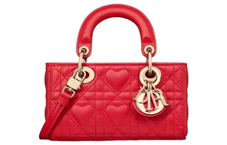 DIOR Lady D Joy Lambskin Handbag, Shoulder Bag, Crossbody Bag, Handbag Extra Mini Women's Red