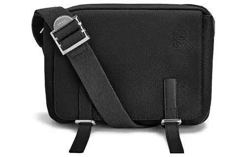 LOEWE Military Soft Grain Cow Leather Messenger Bag, Crossbody Bag, Shoulder Bag Men's Black