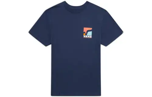 Vans Swoop V T Shirts Men's Uniform Blue Color Crew Neck Moderate Straight Fit