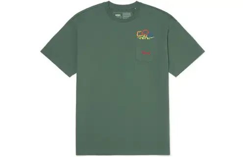 Vans T Shirts Men's Green Crew Neck Moderate Straight Fit