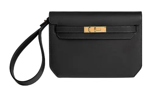 HERMES Kelly Depeches Evergrain Calfskin Clutch Regular Men's Noir Black