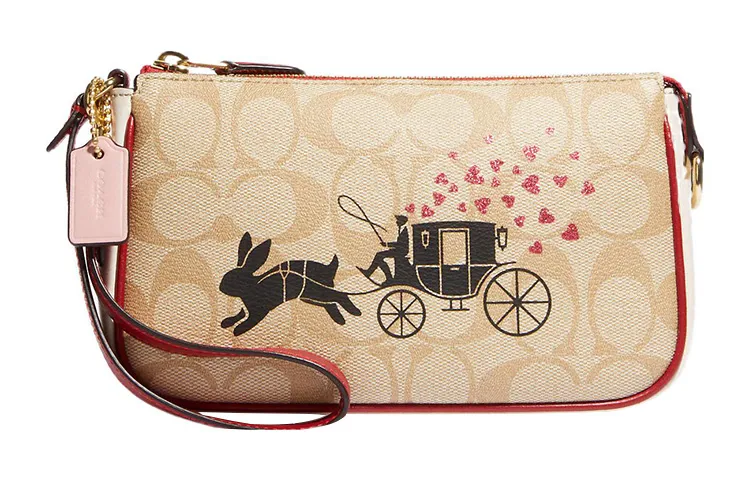 COACH Nolita Canvas With Leather Pochette Handbag Clutch Small Women's Khaki & Pink