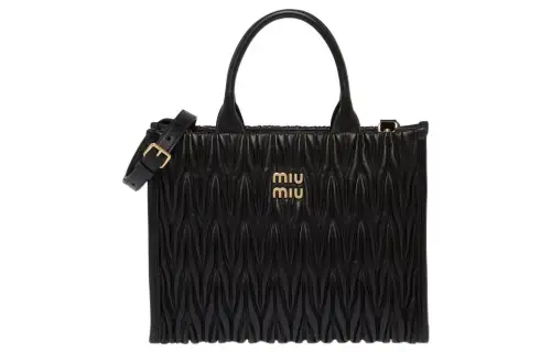 MIU MIU Matelassé Leather Patchwork With Sheepskin Tote Bag, Shopping Bag, Handbag Women's Black