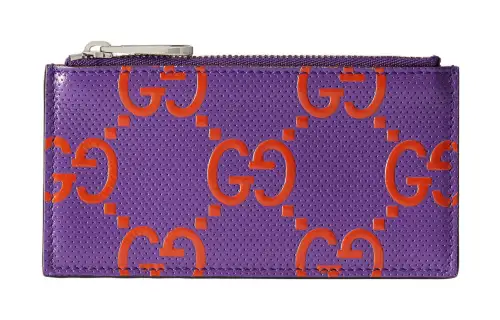 GUCCI Leather Card Holder Card Holder Women's Purple