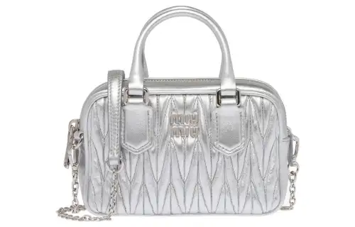 MIU MIU Matelassé Soft Sheep Leather Shoulder Bag, Crossbody Bag, Handbag Mini Women's Silver