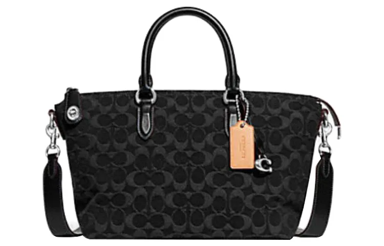 COACH Cara Denim With Calfskin Shoulder Bag, Crossbody Bag, Handbag Large Women's Black