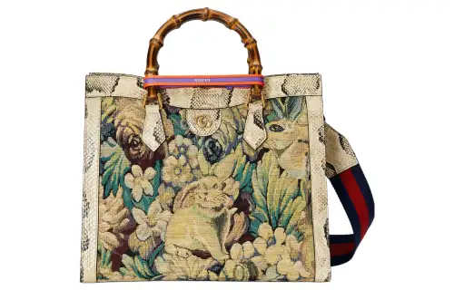 GUCCI Diana Python Skin Tote Bag, Shopping Bag, Handbag Medium Women's Beige