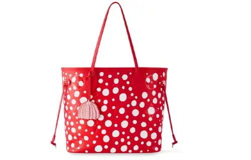 LOUIS VUITTON Yayoi Kusama Collaboration NEVERFULL Leather Handbag Medium Women's Red