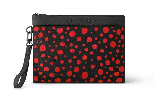 LOUIS VUITTON Yayoi Kusama Collaboration Pochette To Go Cow Leather Clutch Men's Black/Red