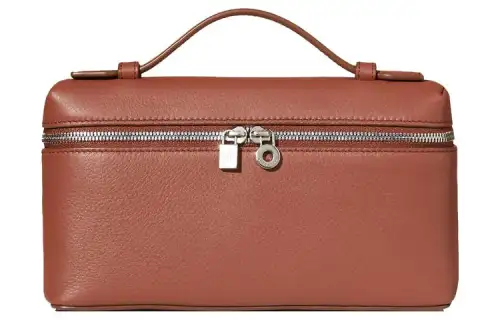 Loro Piana ExtraPocket Grain Calfskin Makeup Bag Small Square Bag Handbag Shoulder Bag Women's Brown/Caramel