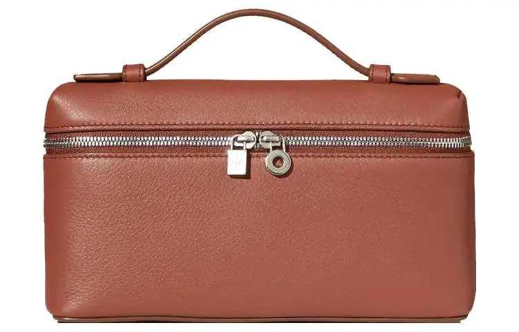 Loro Piana ExtraPocket Grain Calfskin Makeup Bag Small Square Bag Handbag Shoulder Bag Women's Brown/Caramel