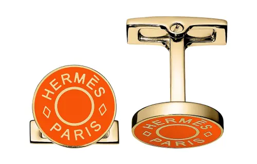 HERMES Cufflinks Men's Orange/Gold