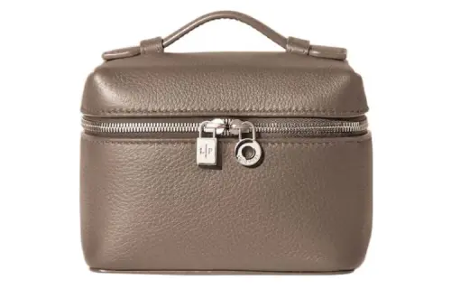Loro Piana ExtraPocket Calfskin Makeup Bag Small Square Bag Handbag, Shoulder Bag Women's Warm Beige/elephant Grey