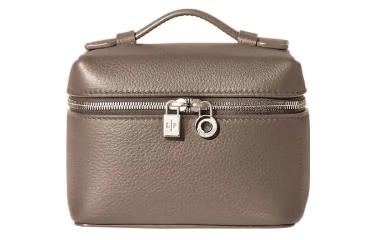 Loro Piana ExtraPocket Calfskin Makeup Bag Small Square Bag Handbag, Shoulder Bag Women's Warm Beige/elephant Grey