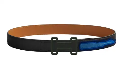 HERMES Cow Leather Belts Men's Black Width 3.2cm