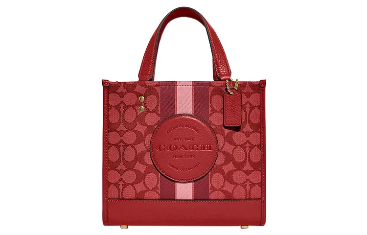 COACH Dempsey Fabric With Cow Leather Tote Bag, Shopping Bag, Handbag, Shoulder Bag, Crossbody Bag Small Women's Red