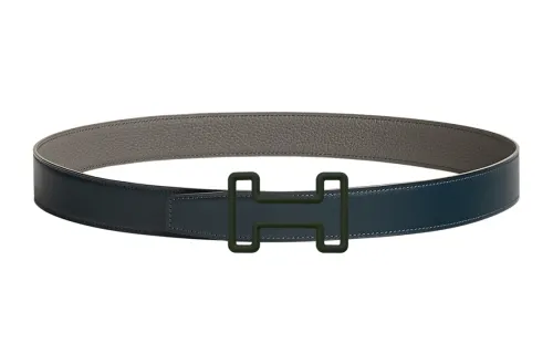 HERMES Double Sided Metallic Cow Leather Belts Men's Width 3.2cm