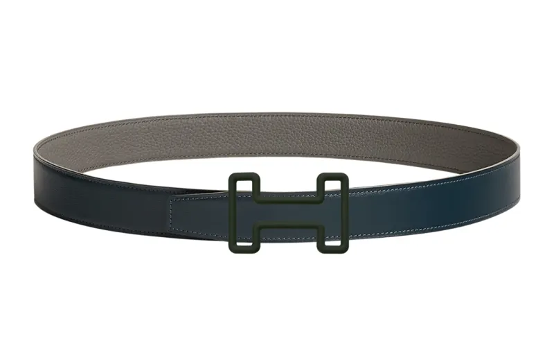 HERMES Double Sided Metallic Cow Leather Belts Men's Width 3.2cm