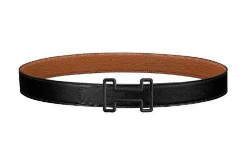 HERMES Tonight Color Cow Leather Belts Men's Black/Brown Width 3.2cm